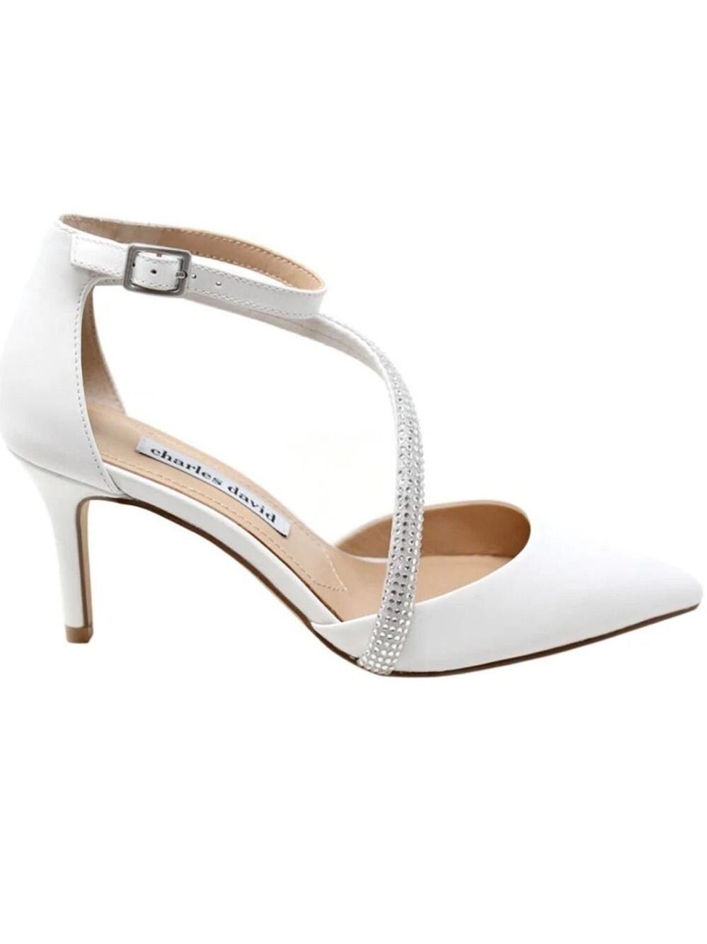 Charles David Adorn Ankle Strap Rhinestone Embellished Leather Pointed Pump NWT